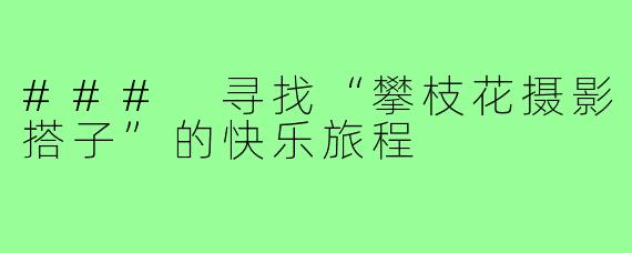 ### 寻找“攀枝花摄影搭子”的快乐旅程