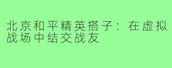 北京和平精英搭子:在虚拟战场中结交战友