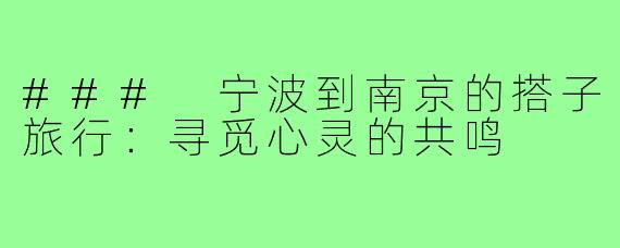 ### 宁波到南京的搭子旅行:寻觅心灵的共鸣