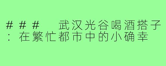 ### 武汉光谷喝酒搭子:在繁忙都市中的小确幸