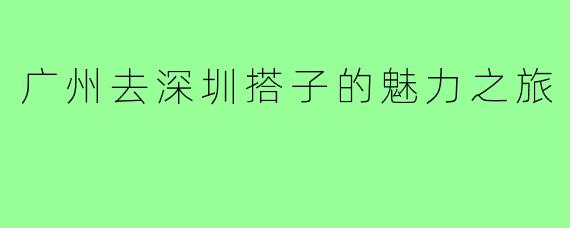 广州去深圳搭子的魅力之旅