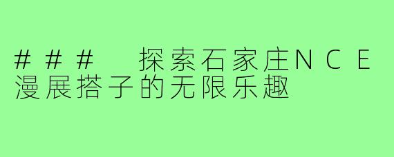 ### 探索石家庄NCE漫展搭子的无限乐趣