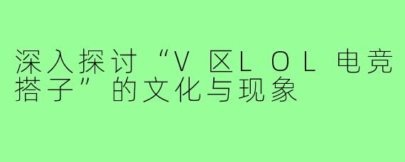 深入探讨“V区LOL电竞搭子”的文化与现象