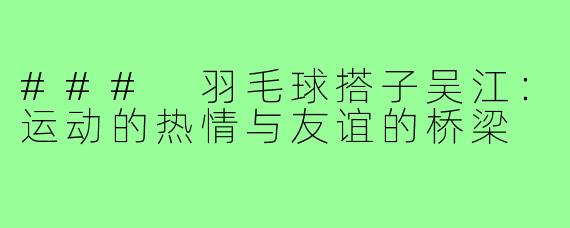 ### 羽毛球搭子吴江:运动的热情与友谊的桥梁