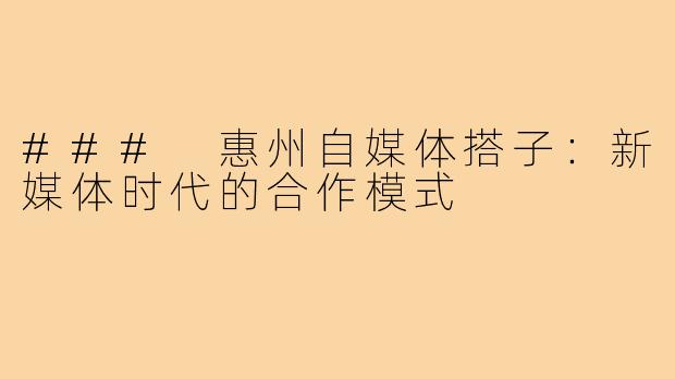 ### 惠州自媒体搭子:新媒体时代的合作模式