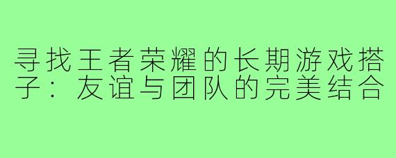 寻找王者荣耀的长期游戏搭子：友谊与团队的完美结合