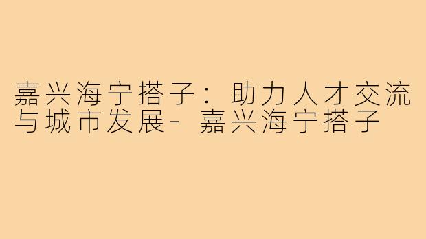 嘉兴海宁搭子:助力人才交流与城市发展-嘉兴海宁搭子