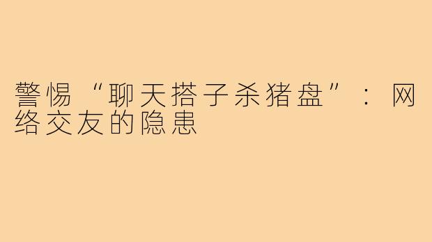 警惕“聊天搭子杀猪盘”:网络交友的隐患