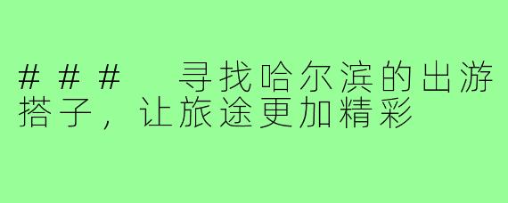 ### 寻找哈尔滨的出游搭子，让旅途更加精彩