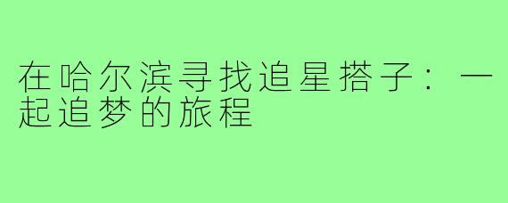在哈尔滨寻找追星搭子：一起追梦的旅程