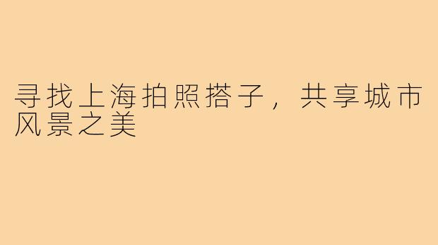 寻找上海拍照搭子，共享城市风景之美