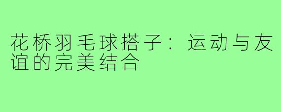 花桥羽毛球搭子:运动与友谊的完美结合