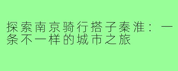 探索南京骑行搭子秦淮:一条不一样的城市之旅