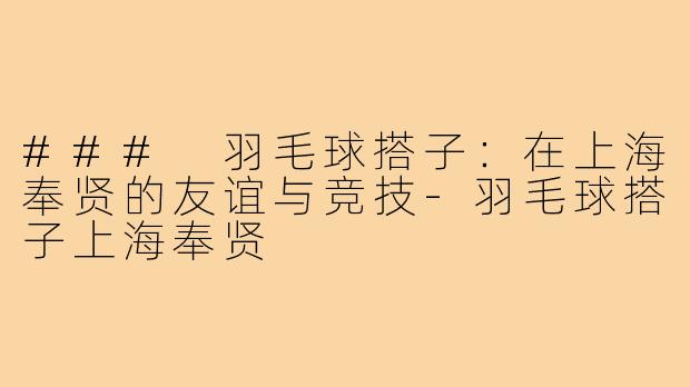 ### 羽毛球搭子:在上海奉贤的友谊与竞技-羽毛球搭子上海奉贤