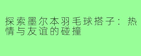 探索墨尔本羽毛球搭子:热情与友谊的碰撞