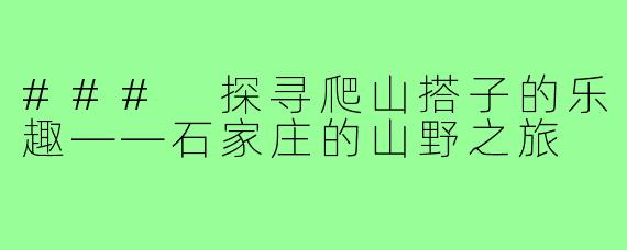 ### 探寻爬山搭子的乐趣——石家庄的山野之旅