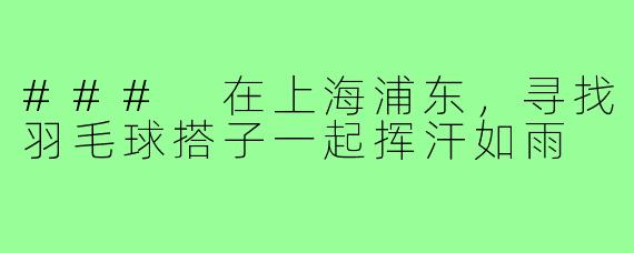 ### 在上海浦东,寻找羽毛球搭子一起挥汗如雨