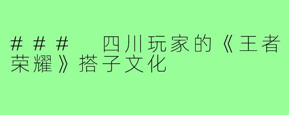 ### 四川玩家的《王者荣耀》搭子文化