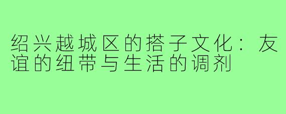 绍兴越城区的搭子文化:友谊的纽带与生活的调剂