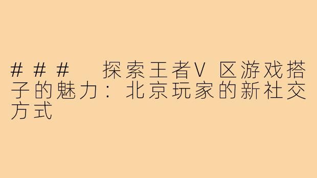 ### 探索王者V区游戏搭子的魅力：北京玩家的新社交方式