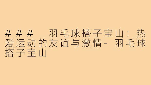 ### 羽毛球搭子宝山:热爱运动的友谊与激情-羽毛球搭子宝山