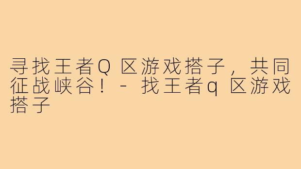 寻找王者Q区游戏搭子,共同征战峡谷!-找王者q区游戏搭子