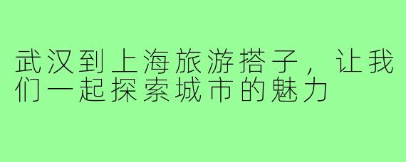武汉到上海旅游搭子,让我们一起探索城市的魅力