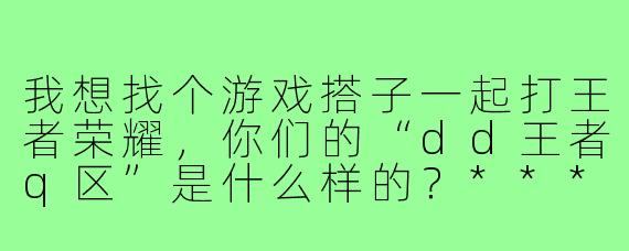 我想找个游戏搭子一起打王者荣耀，你们的“dd王者q区”是什么样的？****