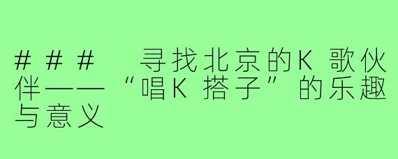 ### 寻找北京的K歌伙伴——“唱K搭子”的乐趣与意义