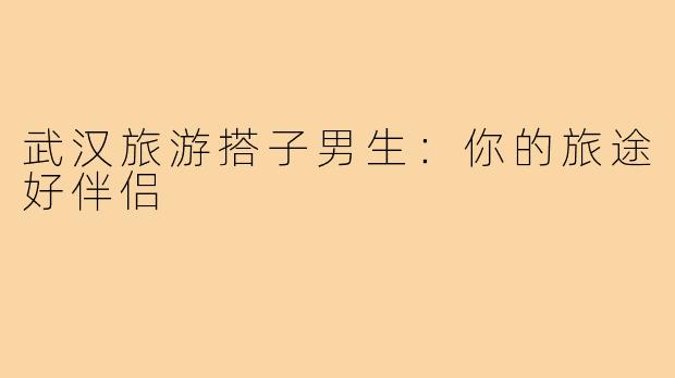 武汉旅游搭子男生:你的旅途好伴侣