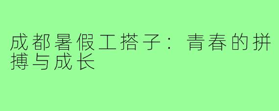 成都暑假工搭子:青春的拼搏与成长