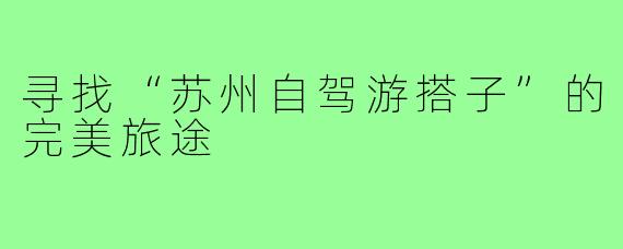 寻找“苏州自驾游搭子”的完美旅途