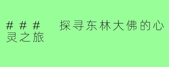 ### 探寻东林大佛的心灵之旅