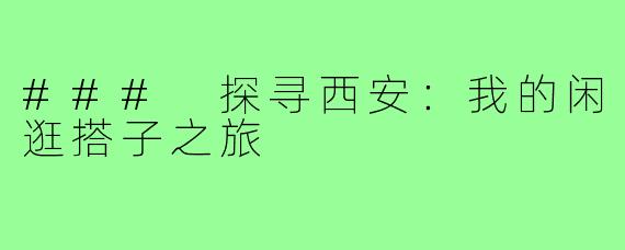 ### 探寻西安:我的闲逛搭子之旅