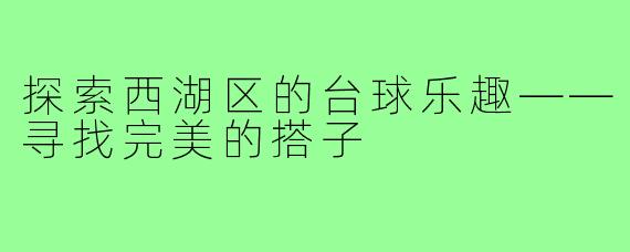 探索西湖区的台球乐趣——寻找完美的搭子