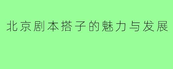 北京剧本搭子的魅力与发展
