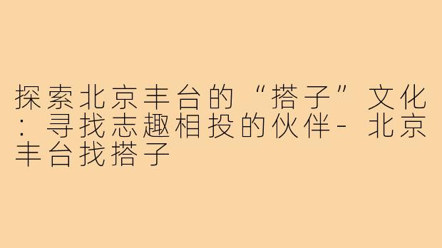 探索北京丰台的“搭子”文化:寻找志趣相投的伙伴-北京丰台找搭子