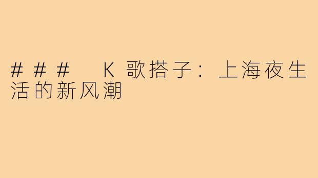 ### K歌搭子:上海夜生活的新风潮