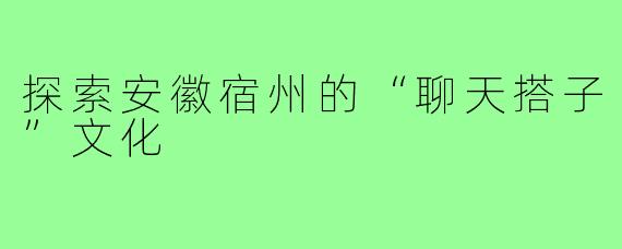 探索安徽宿州的“聊天搭子”文化