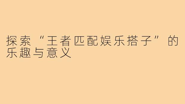 探索“王者匹配娱乐搭子”的乐趣与意义