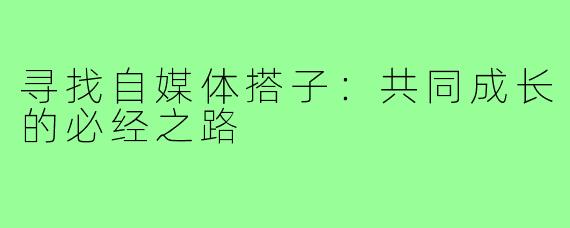 寻找自媒体搭子:共同成长的必经之路