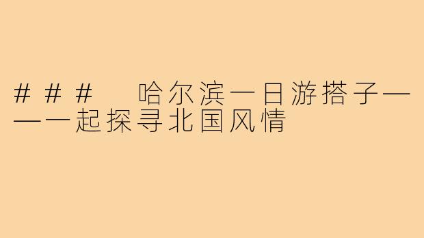 ### 哈尔滨一日游搭子——一起探寻北国风情