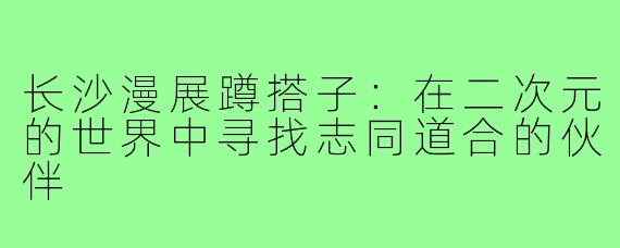长沙漫展蹲搭子:在二次元的世界中寻找志同道合的伙伴