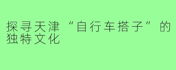 探寻天津“自行车搭子”的独特文化