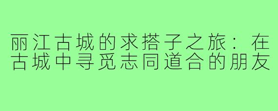 丽江古城的求搭子之旅:在古城中寻觅志同道合的朋友
