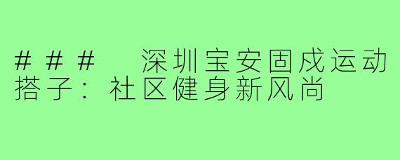 ### 深圳宝安固戍运动搭子:社区健身新风尚
