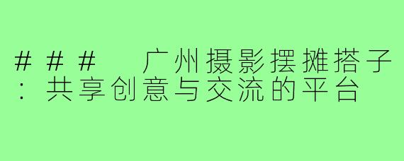 ### 广州摄影摆摊搭子：共享创意与交流的平台