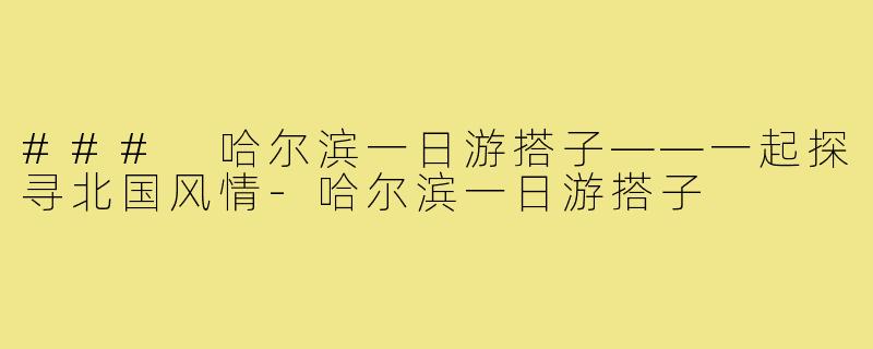 ### 哈尔滨一日游搭子——一起探寻北国风情