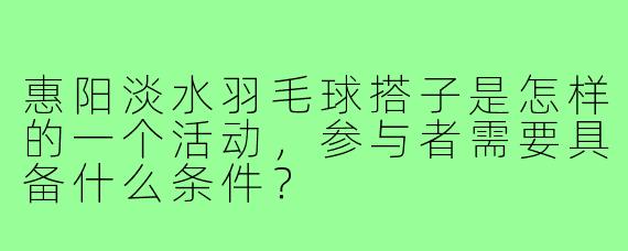 惠阳淡水羽毛球搭子是怎样的一个活动，参与者需要具备什么条件？