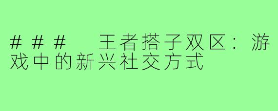 ### 王者搭子双区:游戏中的新兴社交方式